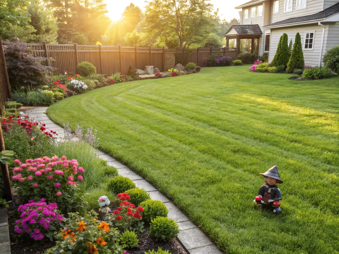 A perfectly striped lawn after a fresh mow, showcasing the precision and care of Eternal Lawn's mowing service.
